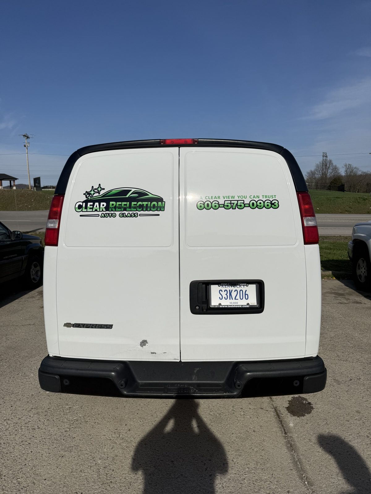 Rear of auto glass service van