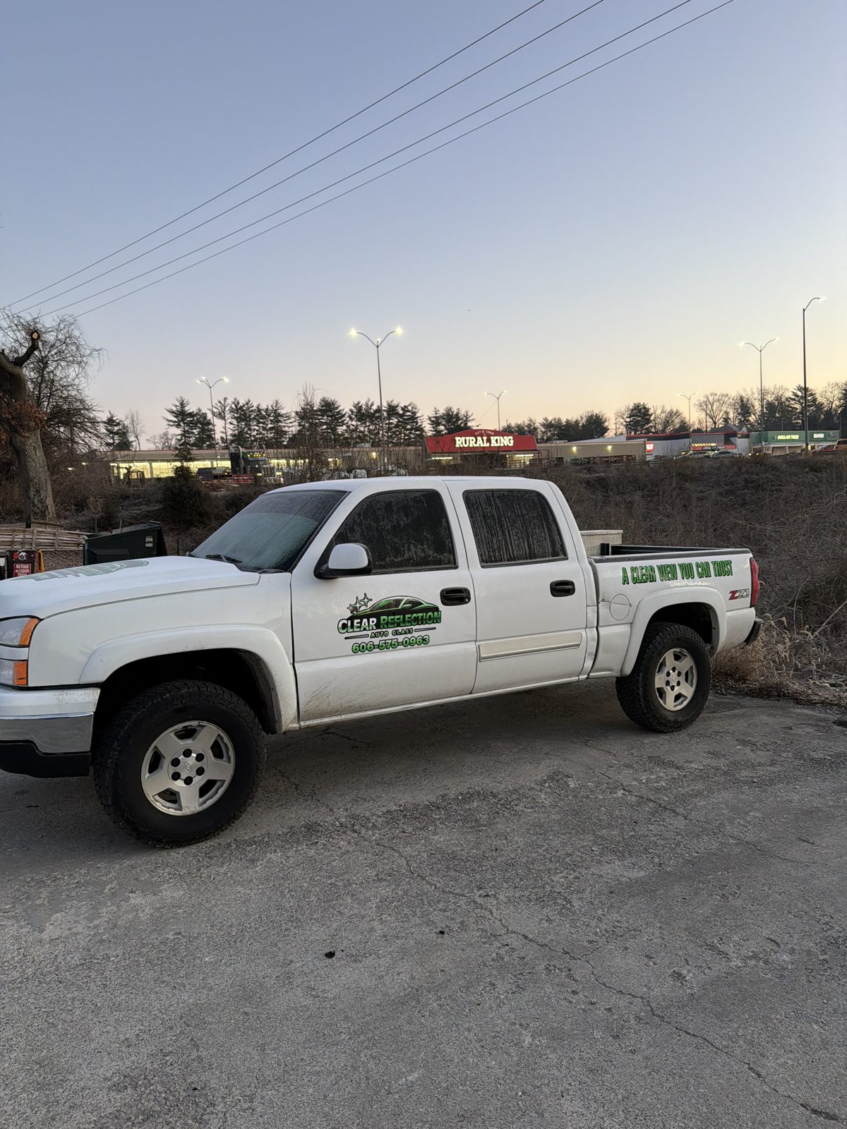 Auto glass truck at sunset in South Central Kentucky
